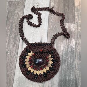 Vintage Apple Seed Purse Handcrafted Hippie Bag Boho Festival 1960’s Folk art